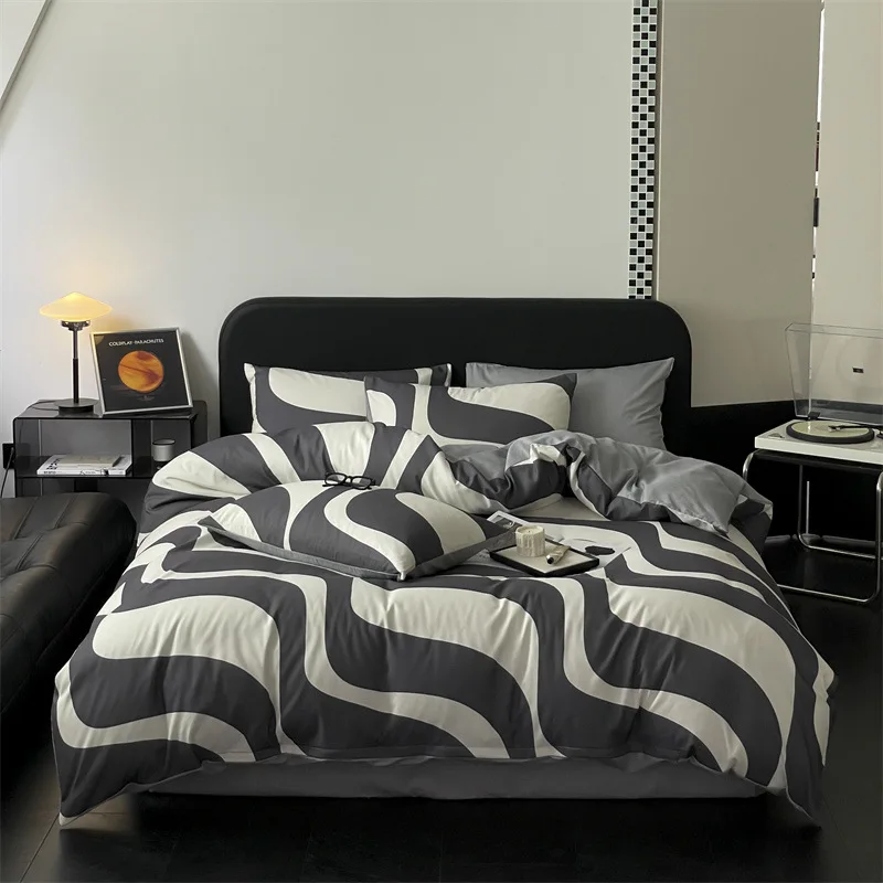 

Four-Piece Quilt Bedding Set, 100% Cotton, Home, Double Bed, Duvet Cover, Bed Sheet Set with Pillowcase, Simple Style