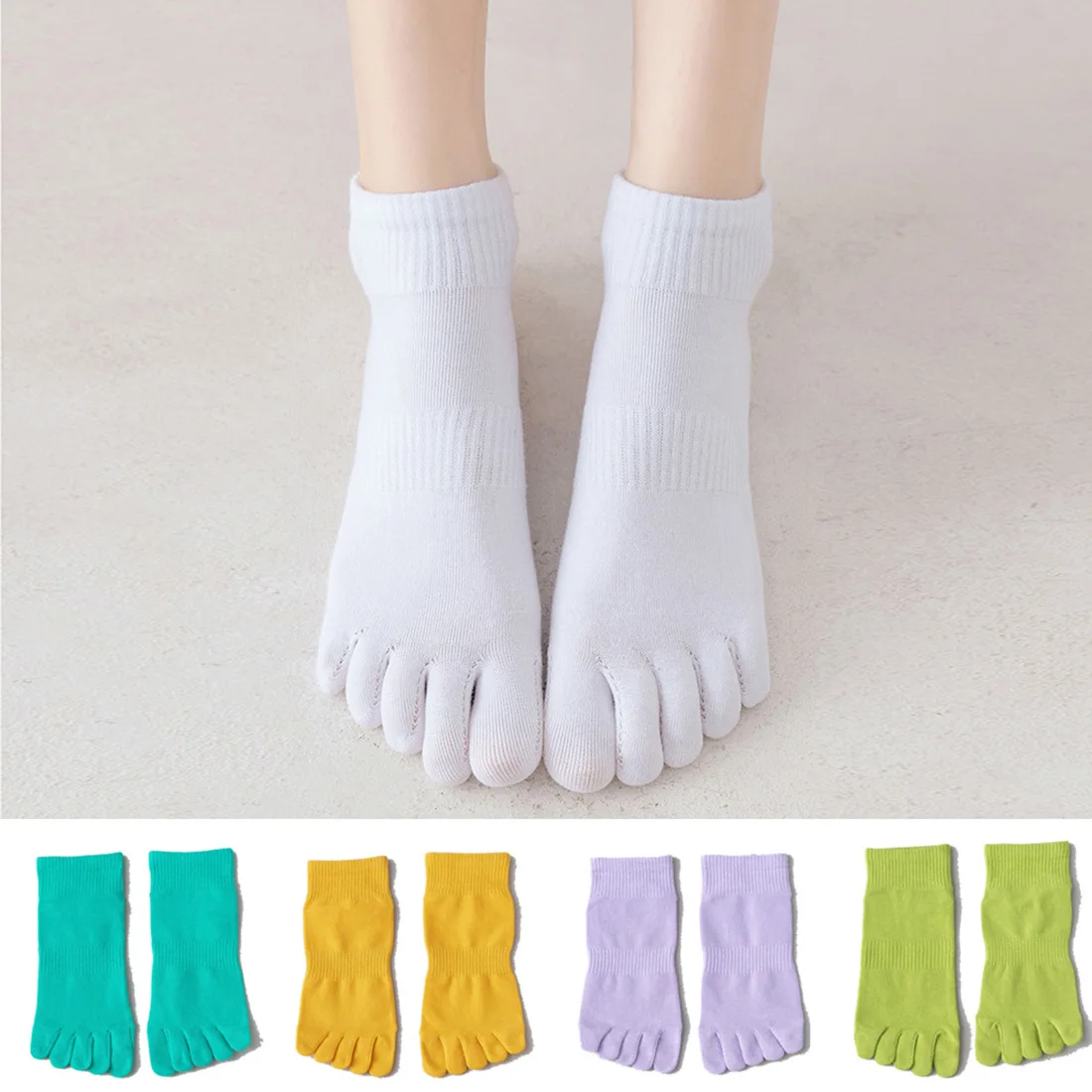 

1 Pairs/Lot Cotton Five Finger Short Socks For Woman Girl Solid Breathable Soft Elastic Candy-colored Socks With Toes Hot Sell