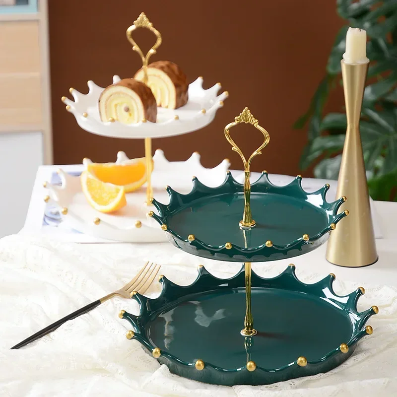 

Assembly 2/3 Tiers Luxury Ceramic Snack Plate Party Food Fruit Candies Serving Tray Creative Crown Shaped Cupcake Display Stand