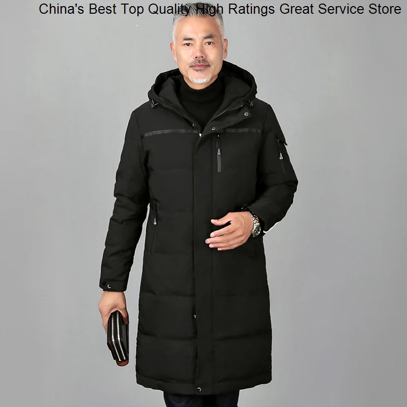 For Men's Coats Winter Coat Father Long Casual Duck Down Men Parkas Padded Hooded Feather Jacket Man Overcoat