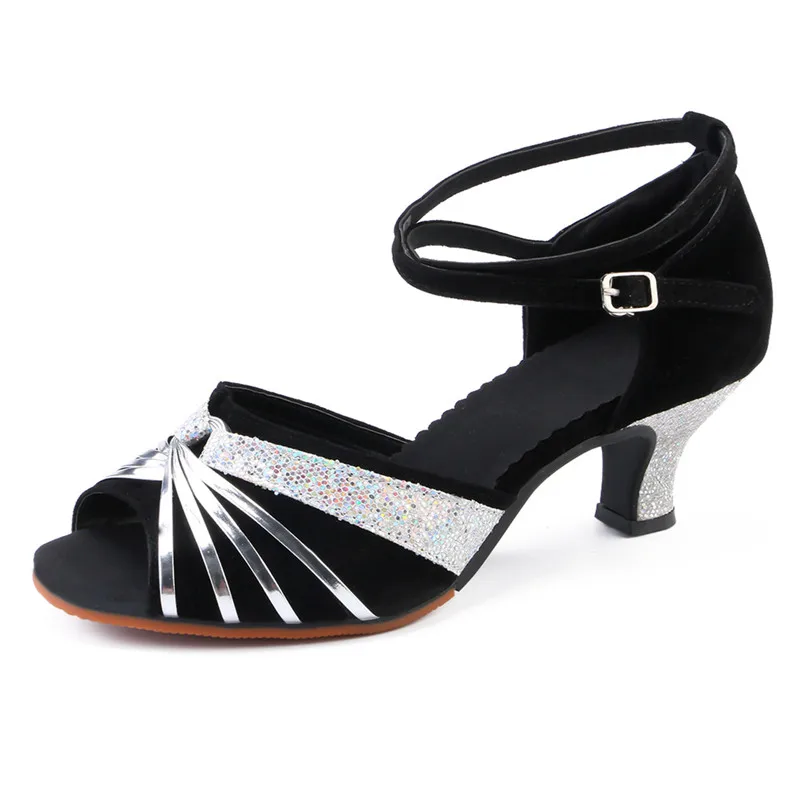 Professional Women Latin Modern dance shoes Ballroom medium high heel dance shoes drill Soft soled Cha cha tango dance shoes