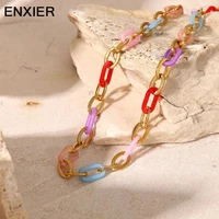 enxier 316l stainless steel fashion colorful o chain necklace for women classic creative ladies necklace party jewelry