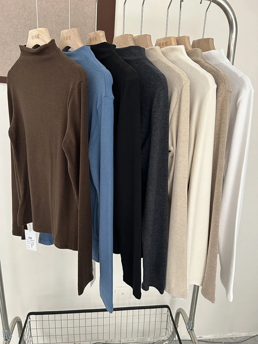 Женская рубашка с утолщенным низом и пивным воротником из ангоры осень зима 2024