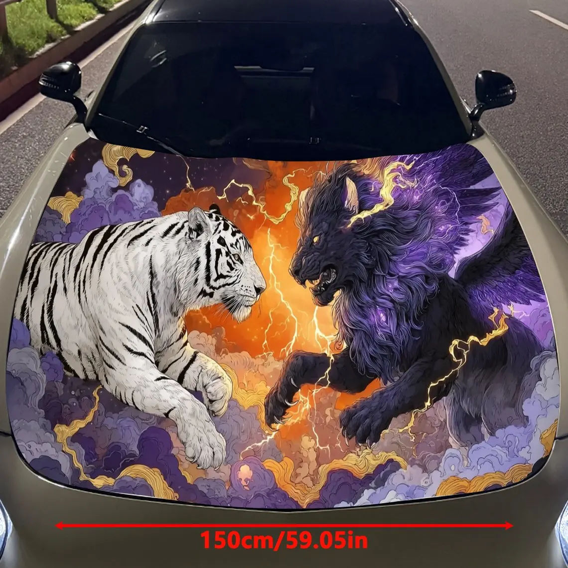 Фото Оранжево-фиолетовая автомобильная виниловая пленка Cloud Flame Beast Duel, водонепроницаемая наклейка на капот автомобиля из ПВХ, самоклеящаяся устойчивая к царапинам №2