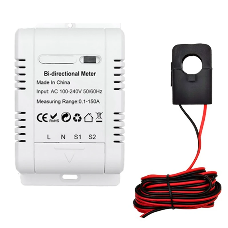 

1Set Tuya Solar PV Bidirectional Wifi Energy Meter With CT 150A Two Way Clamp Current Sensor Transformer App Monitor Power White