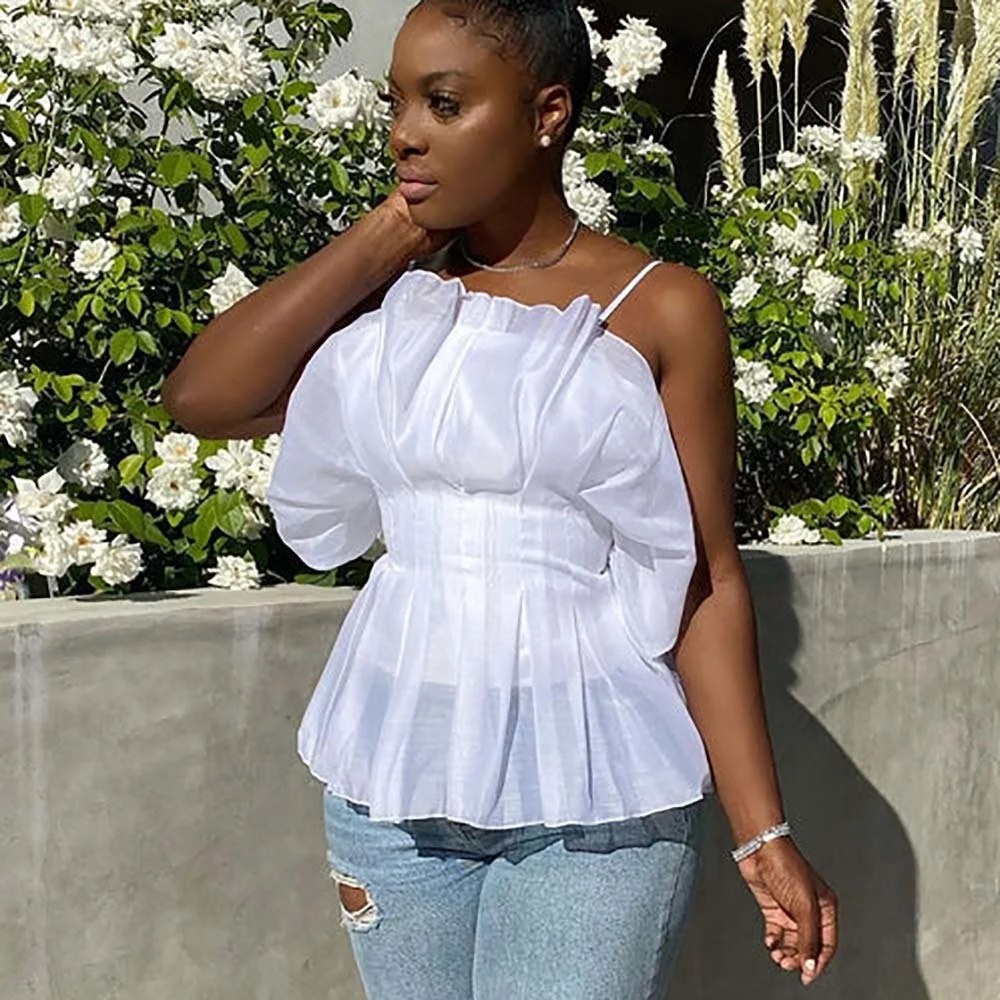 

Blouse women's summer suspender top solid color Evening Party Sexy