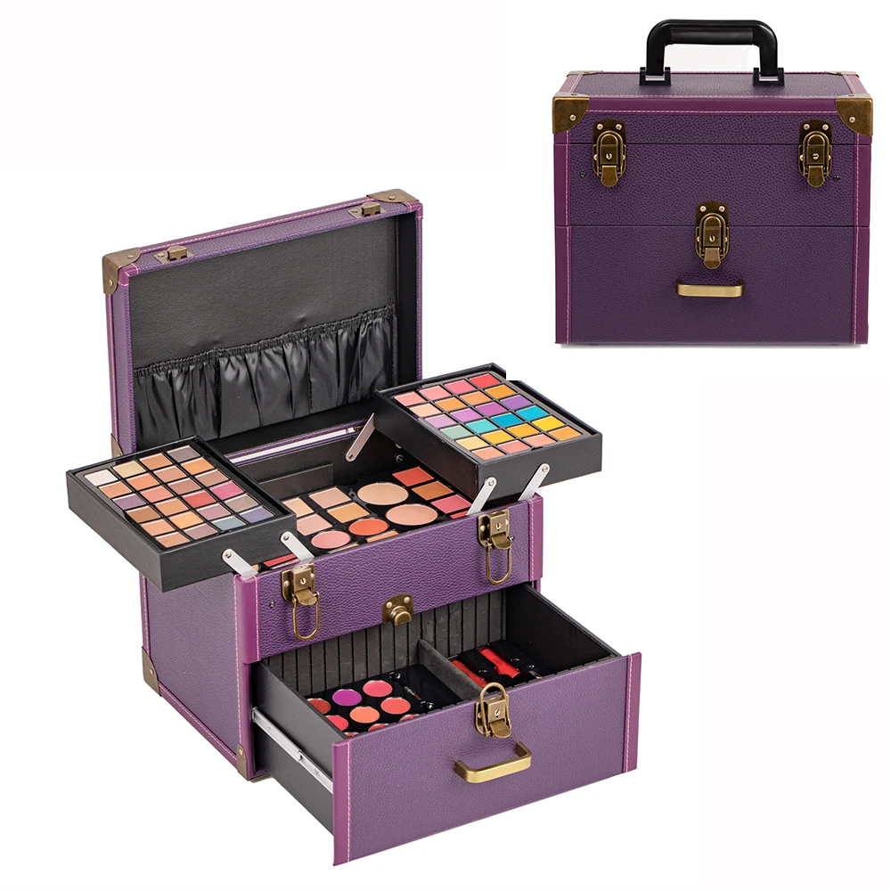 

Professional 50 color eye shadow powder Blusher makeup foundation make-up puff flour makeup purple set Eye Shadow Palette