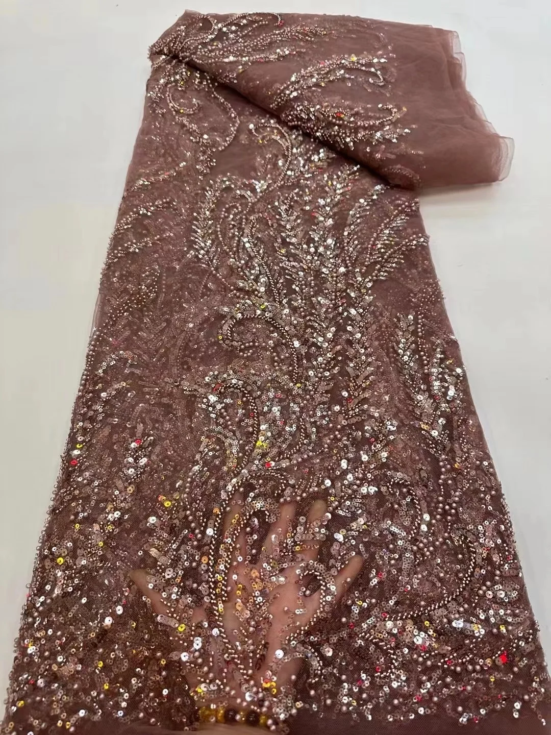 

Французская сетка, тюлевые бусины, кружевная ткань, блестки, африканская кружевная ткань ручной работы, кружевная ткань из бисера для нигерийского свадебного платья