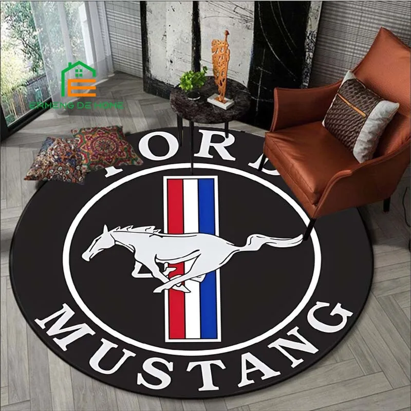 

Mustang Ford Logo Flannel Round Area Rug for Bedroom Non-slip Carpets for Living Room Kitchen Mats for Floor 5 Sizes