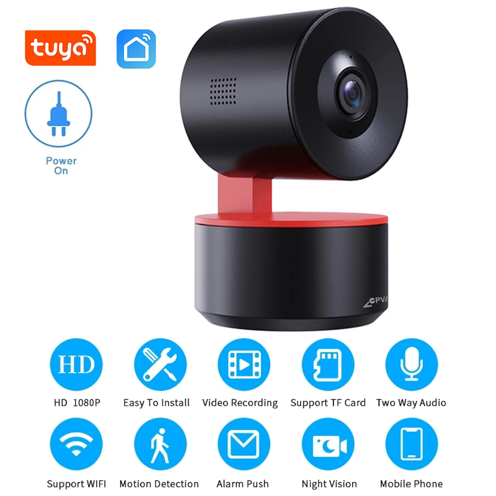 

1080P Крытая Поворотная PTZ камера наблюдения AI человеческое Обнаружение 2,4 GHz беспроводная камера работает с Tuya и умной жизнью для безопасности