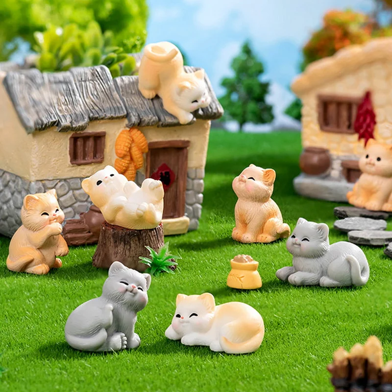 Мини-мультфильм милый Санхуа кот орнамент пейзажный горшок кукольный домик