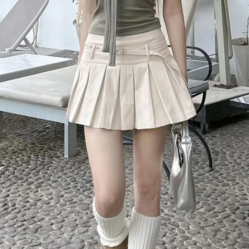 

Goth Dark Acubi Fashion Korean Style Mini Skirts Y2k Fairy Pleated High Waist A-line Skirt + Belt 90s Streetwear Fashion Bottoms