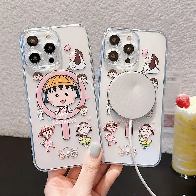 Милый чехол для телефона C-Chibis Maruko-chans Magsafe в стиле аниме iPhone 16 15 14 13 12 11 8 Plus Pro Max X XR