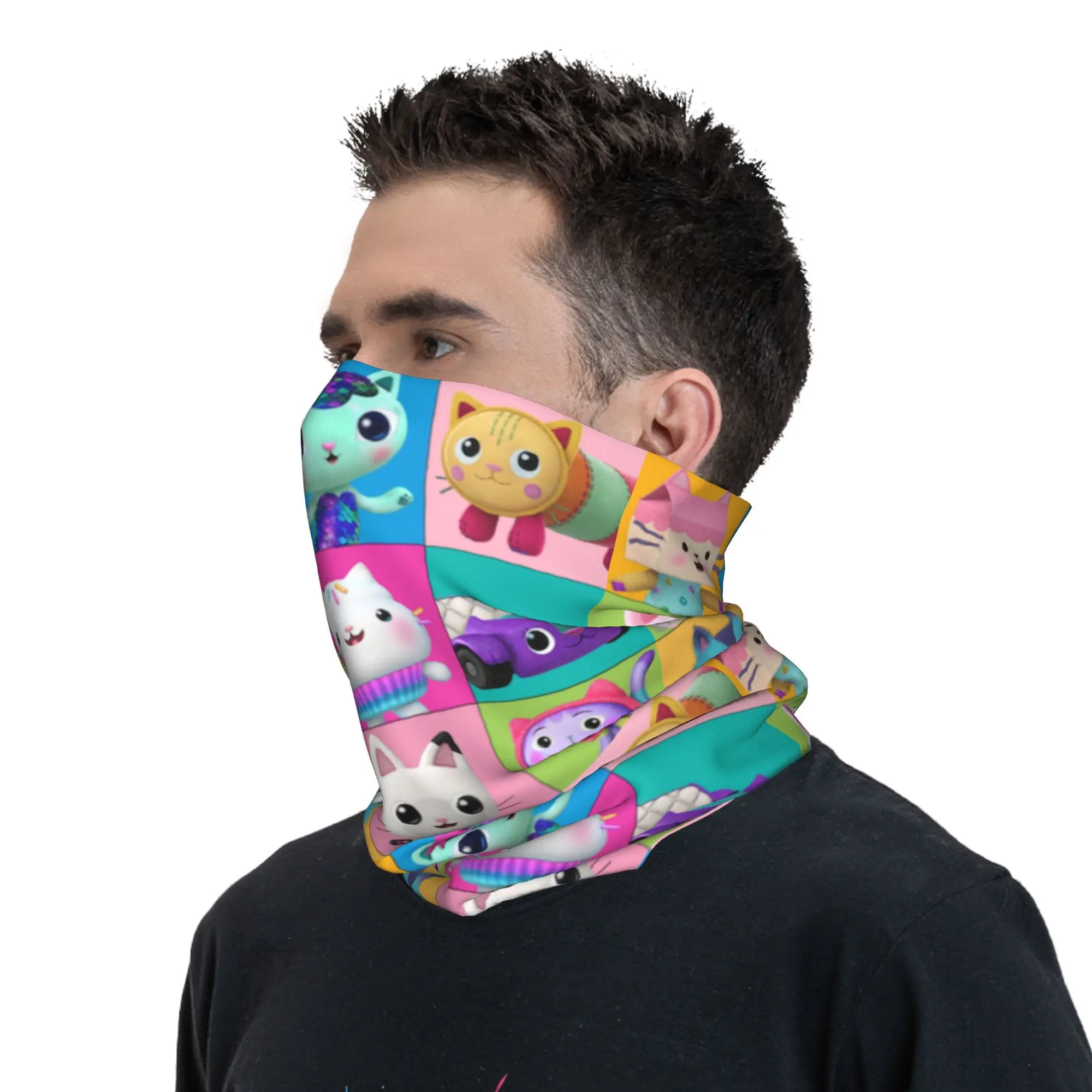 Custom G-Gabbys Dollhouse Characters Bandana Neck Gaiter for Hiking Camping Wrap Scarf Kitty Cat Cartoon Balaclava Warmer