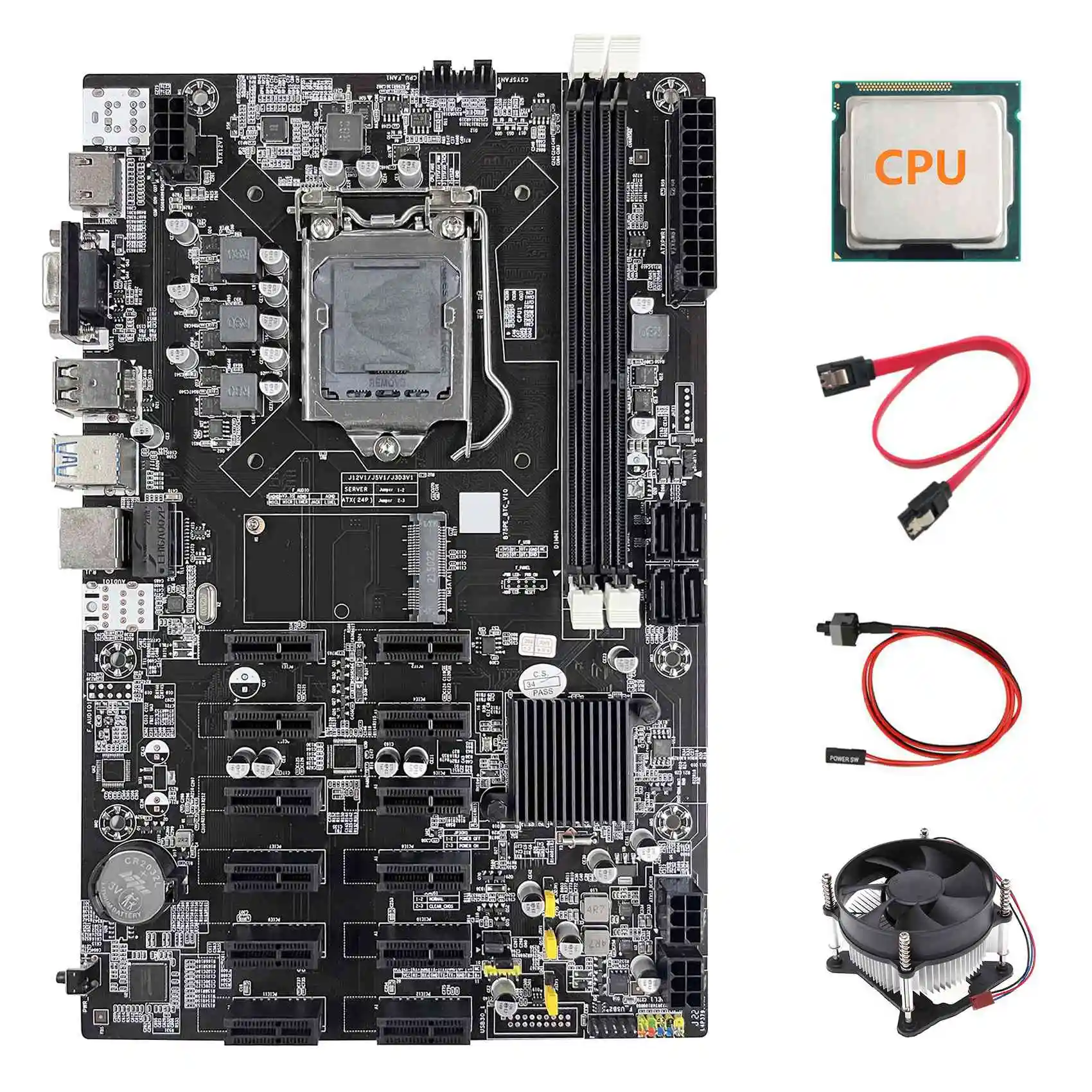 B75 12 PCIE ETH Mining Motherboard+Random CPU+Fan+SATA Cable+Switch Cable LGA1155 MSATA DDR3 B75 BTC Miner Motherboard