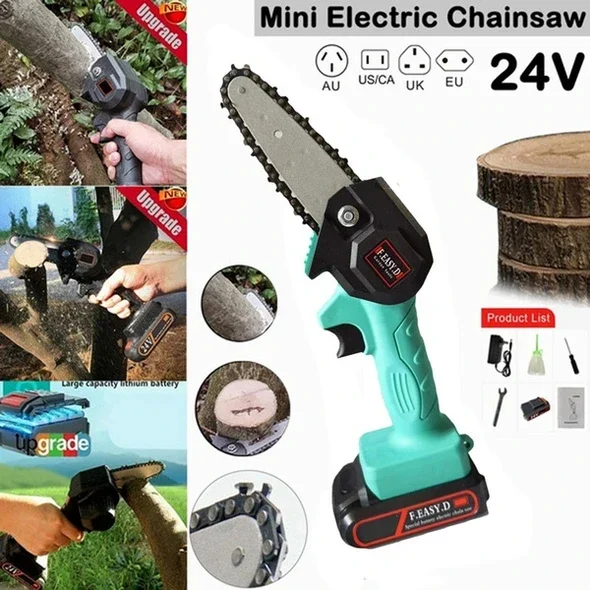 

24V Rechargeable MINI Electric Chainsaw Wood Cutting Lithium Chainsaw Bracket Adjustable Universal Chain Saw Battery-Powered
