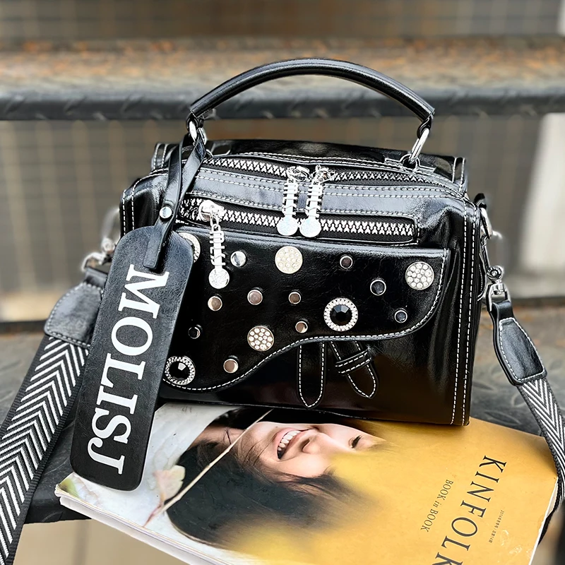 

Brand Luxury Handbag Women Real Leather Designer Bag Ita Rivet Fancy Frills Crossbody Bags for Women Sac A Main Bolsa