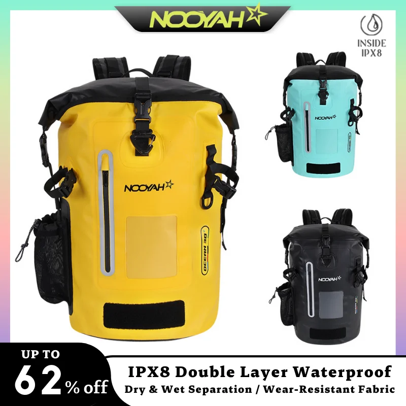 

NOOYAH Waterproof Backpack Outdoor Sports IPX8 Double-Layer Waterproof Bag Roll-Top Closure 1000D Wear-Resistant Dry Rucksack