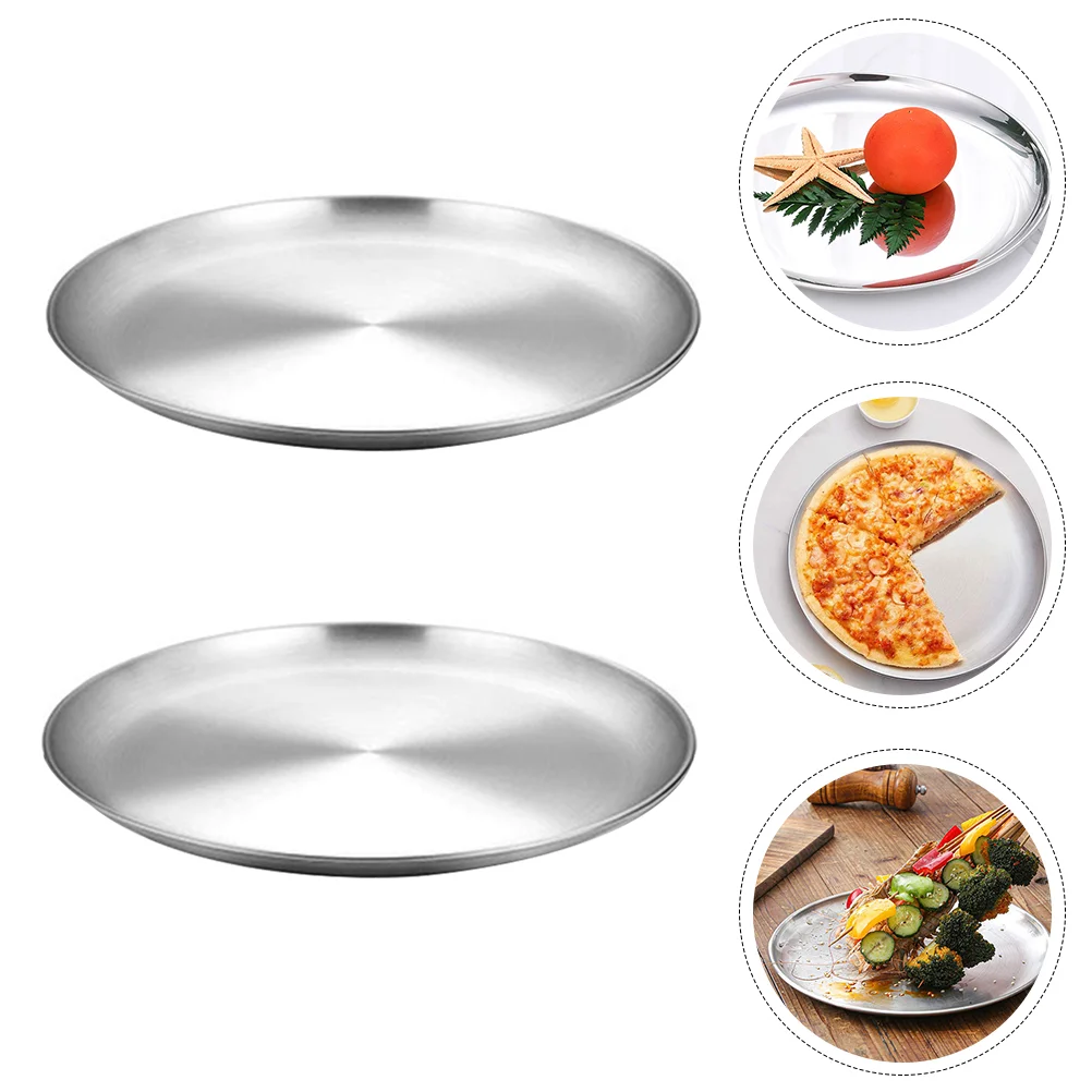 

2pcs Durable Stainless Steel Pizza Pans Multifunctional Storage Pans (Silver)
