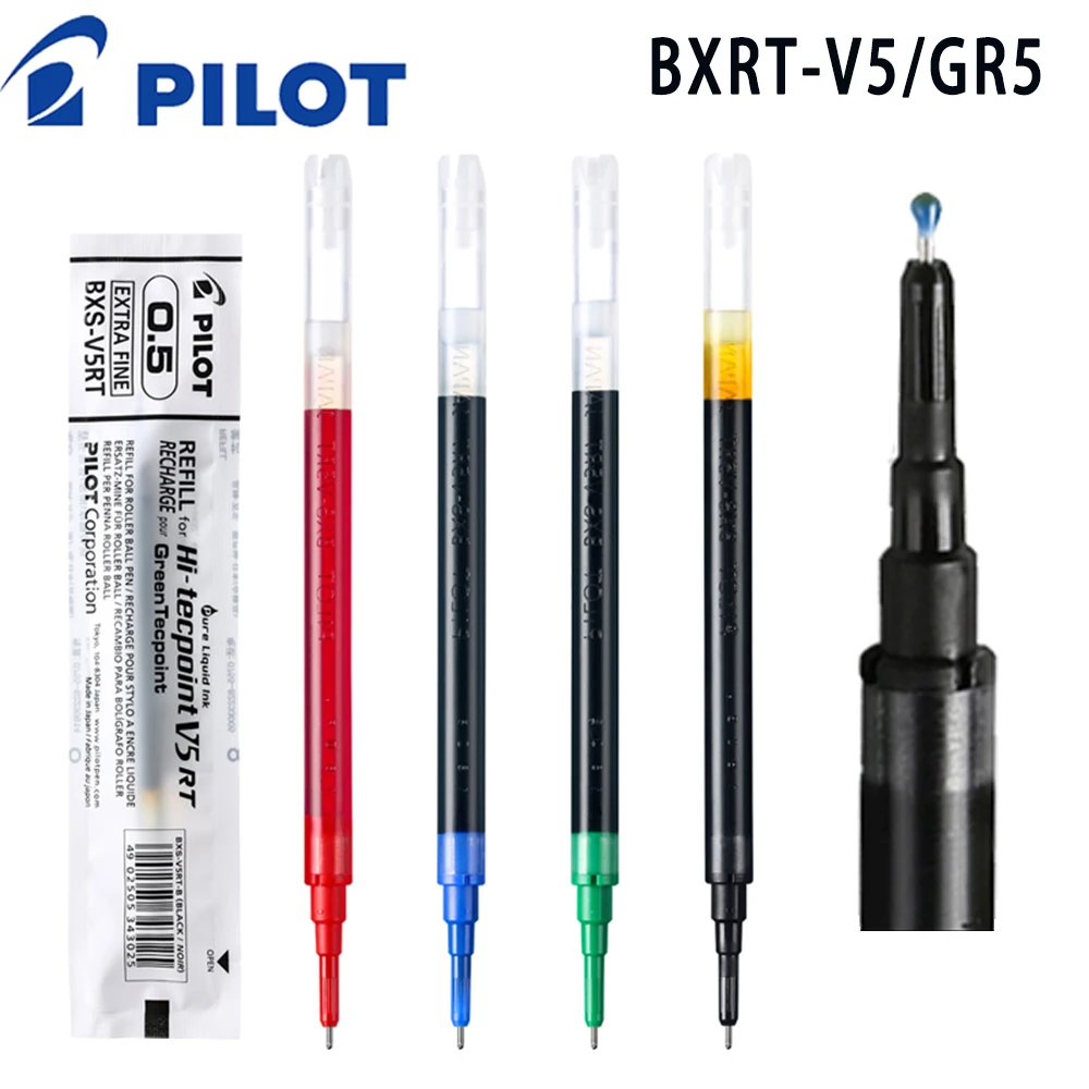 

12Pcs Pilot BXS-V5RT gel pens refill black/blue/red/green for Hi-Techpoint BXRT-V5/GR5 liquid ink 0.5mm ball pen