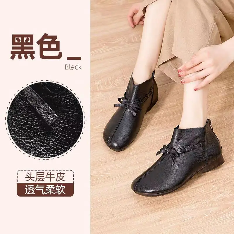 New Woman Retro Wind Chelsea Boots Autumn Leather Soft-Soled Short Boots Footwear Leather Ankle Boots For Female Wedges Boots