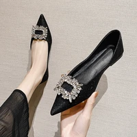 pointed toe crystal buckle flats woman loafers ins sequined cloth sneaker shoes women soft bottom moccasins 2022 plus size 34 43