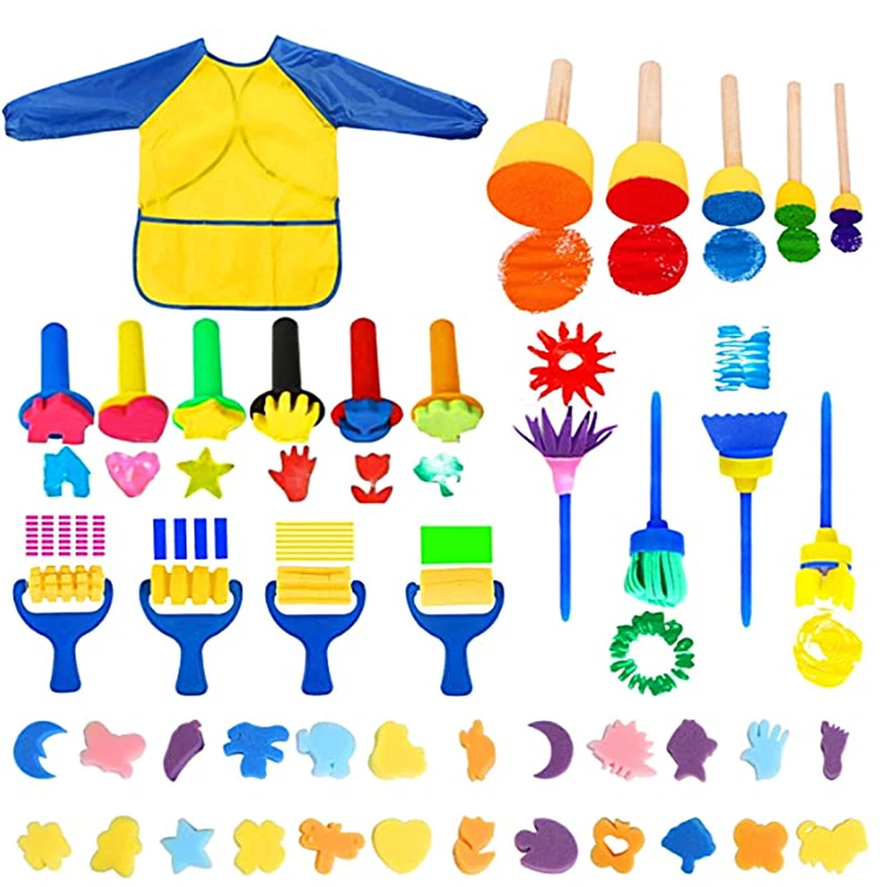 44Pcs Kids Painting Sponge Kids Early Learning Sponge Painting Kit Child Paint Sets 30 Pieces Sponge Drawing Shapes Paint Brushe