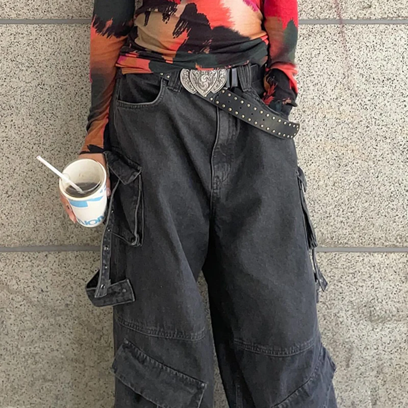 HEYounGIRL готические модные женские джинсы-карго в стиле гранж свободные джинсовые