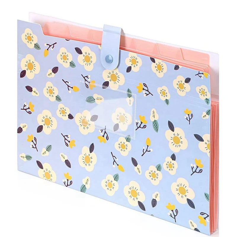 

2X Expanding File Folder Floral A4 And Letter Size Archival File Holder Organizer 8 Pockets (Blue)