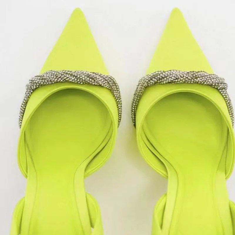 TRAF Women Rhinestone Heels Pumps Summer 2022 Elegant Pointe High Heels Sandals Luxury Brand Woman Heel Slingback Lady Shoes