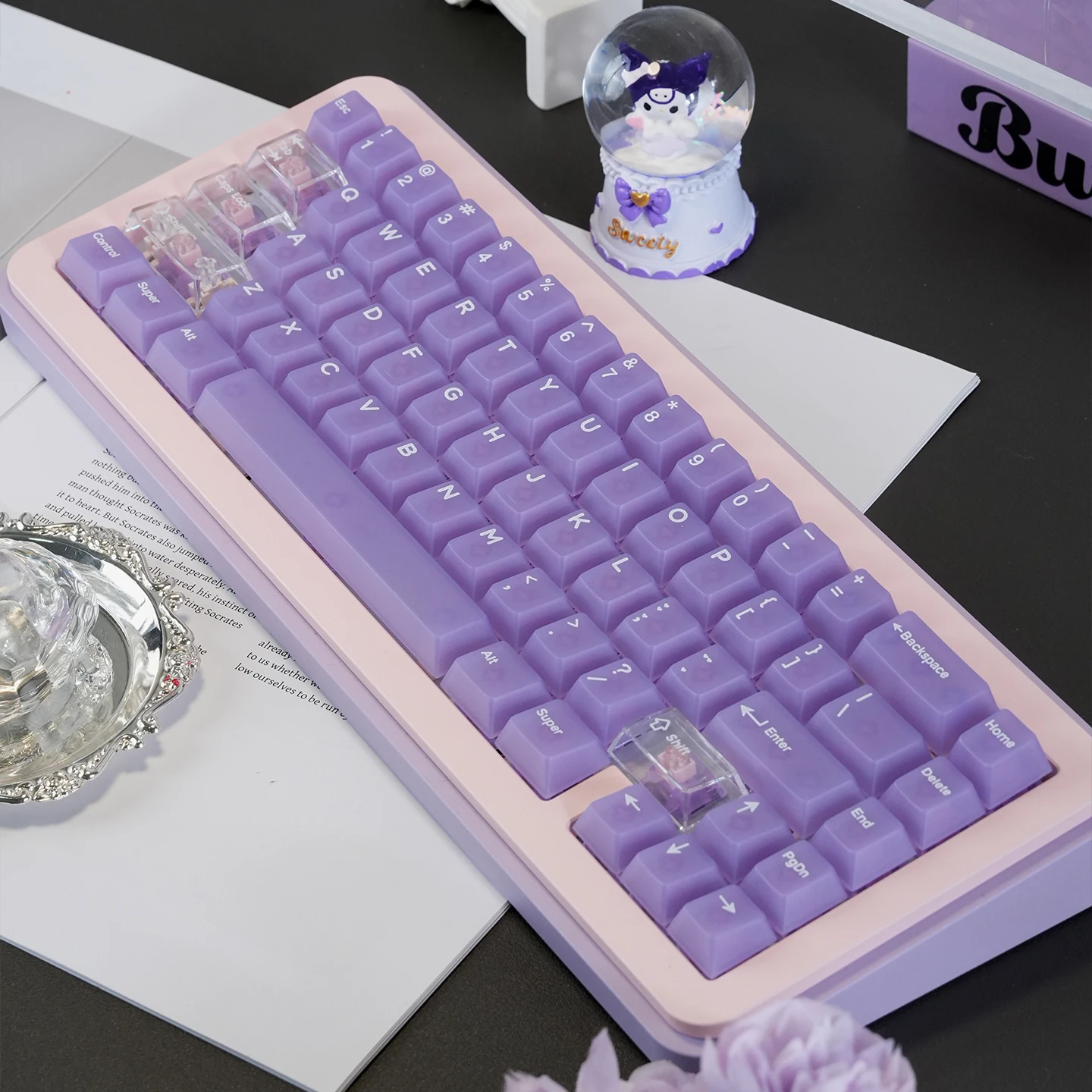 Фото Туманные фиолетовые полупрозрачные колпачки для клавиш для ПК с RGB-подсветкой Cherry Profile, колпачки для клавиш с УФ-принтом для переключателей Cherry MX, игровые клавиатуры №3