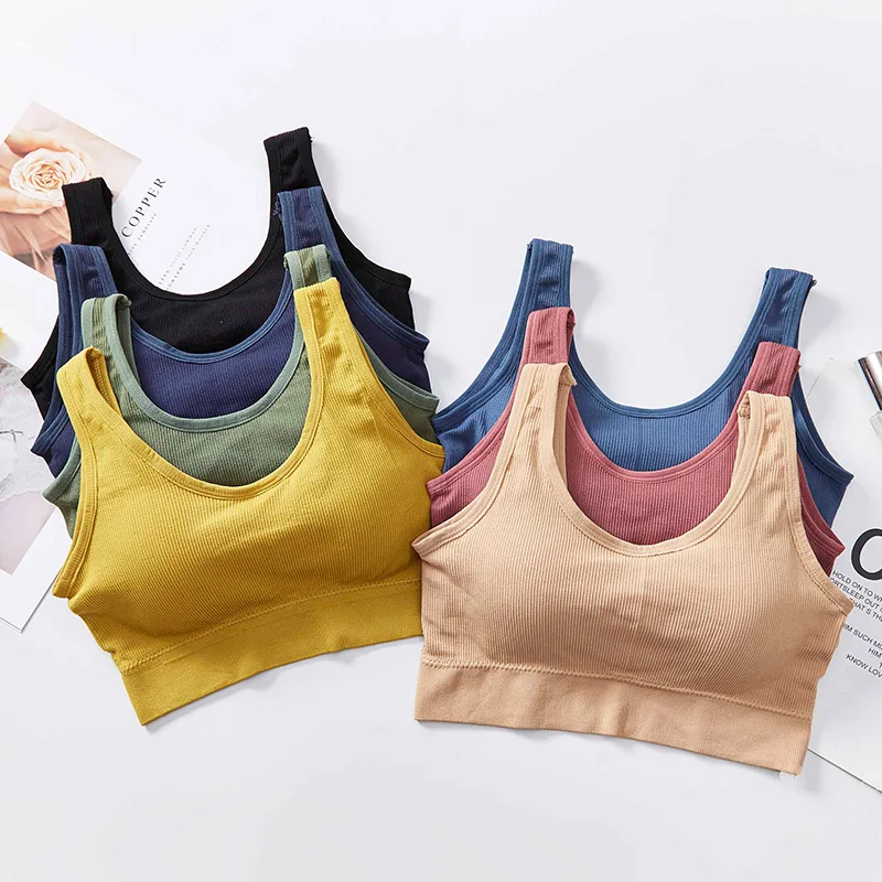

Women Tank Crop Top Seamless Underwear Female Sexy Crop Top Lingerie Sport Cropped Top Removable Cups V Back Padded Camisole