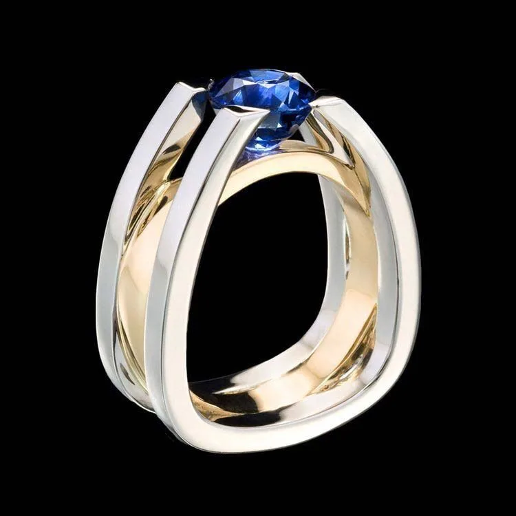 

Best-selling European and American creative geometric sapphire two-color gold-plated ladies ring engagement ring