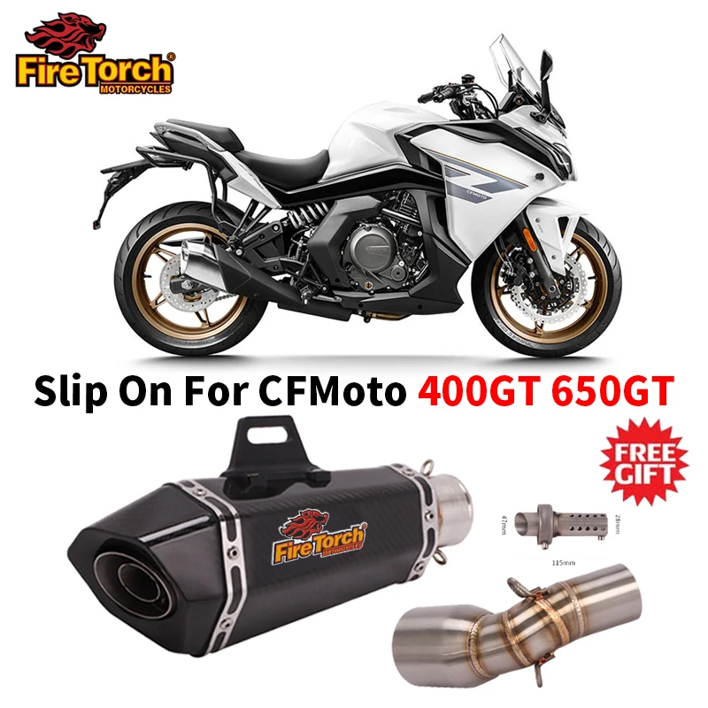 Slip On For CF-Moto 400GT 650GT Motorcycle Exhaust System Escape Moto 51mm Muffler Mid Connect Link Pipe Remove Catalyst Tube