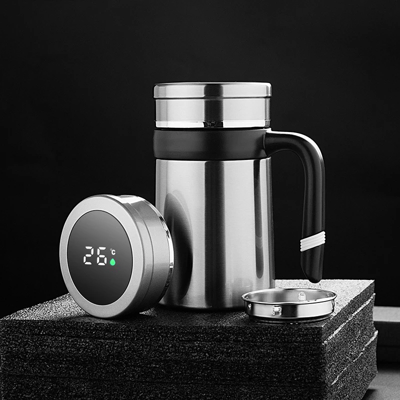 

500ML LED Temperature Display Gift Home Office Thermos Coffee Mug With Filter Handle Stainless Steel Insulated Vacuum Tea Cup