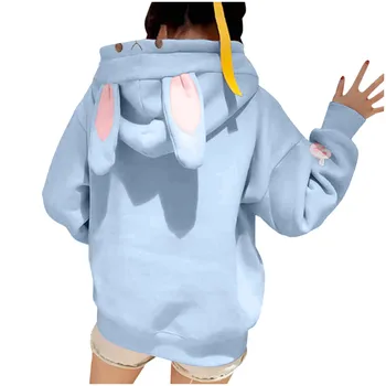 Kawaii Women Rabbit Ears Hoodies Japanese Girls Fall Winter Fleece Soft Cute Cartoon Hooded Oversized Sweatshirts Hoody Top 1