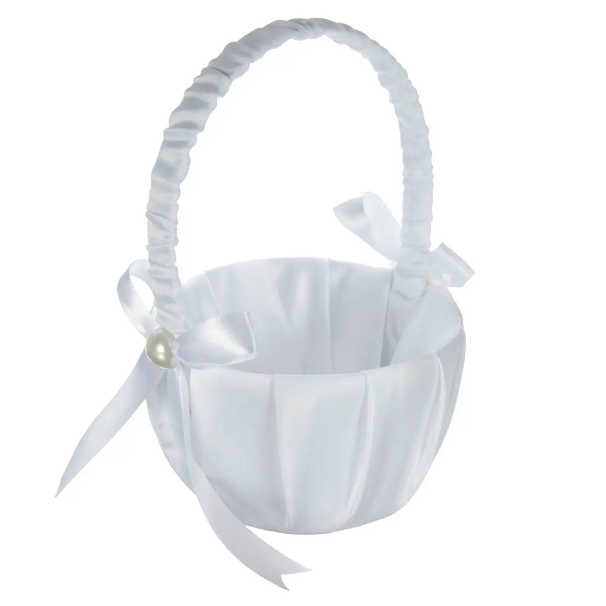 

20cm/8in White Flower Girls Basket Silk Wedding Basket for Flower Bride/Kids Hand Held Wedding Ceremony Party Accessories