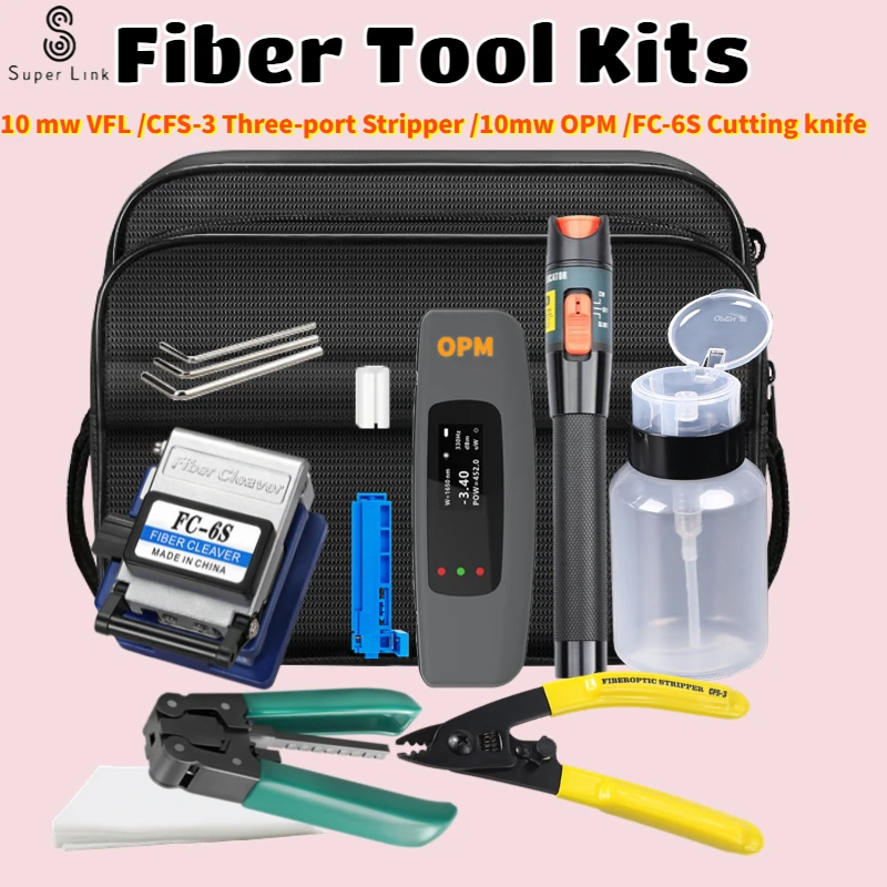 

Fiber Optic Tool Kit SKL-6C/FC-6S Fiber Cleaver -70~+10dB Optical Power Meter 10mw Visual Fault Locator 10mw CFS-33 stripper