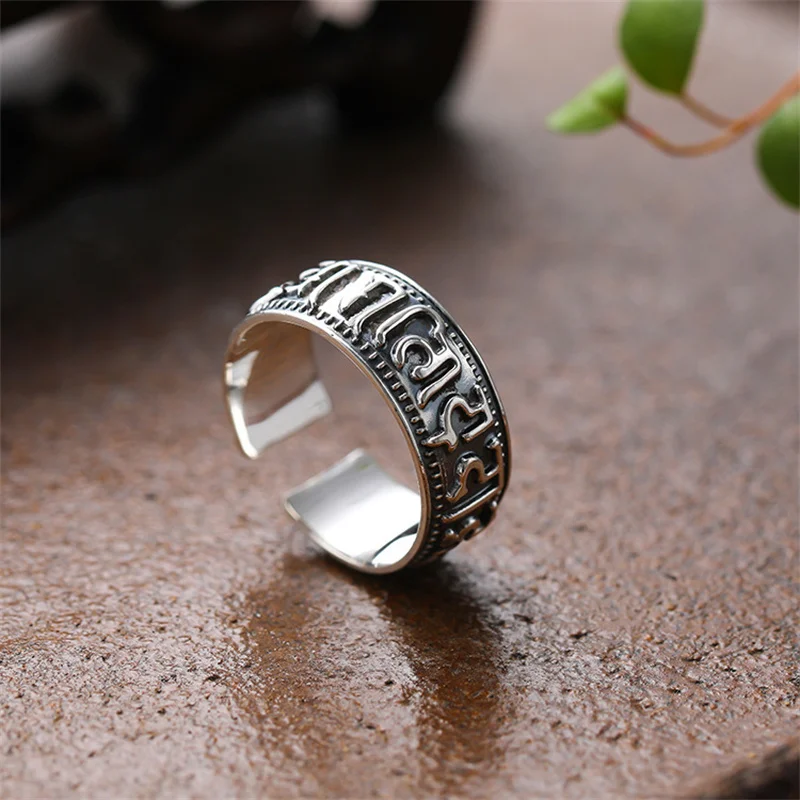 Мужское регулируемое кольцо из серебра S999 в стиле ретро