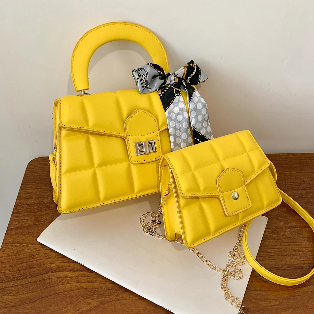 

Fashion Women PU Leather Ribbon Lattice Flap Shoulder Bag with Mini Purse Female Casual Composite Bag