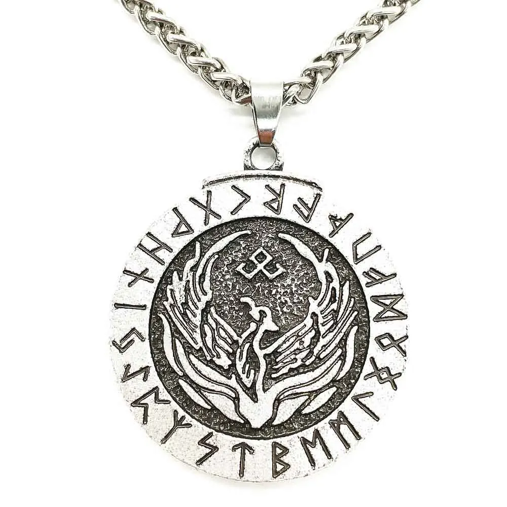 

Norse Runic Runes Amulet Phoenix Pendant Good Lucky Jewelry Viking Necklace For Men Women
