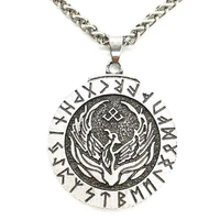 norse runic runes amulet phoenix pendant good lucky jewelry viking necklace for men women
