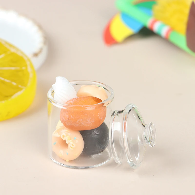 

High Borosilicate Mini Glass Candy Jar Food Play Doll House Accessories
