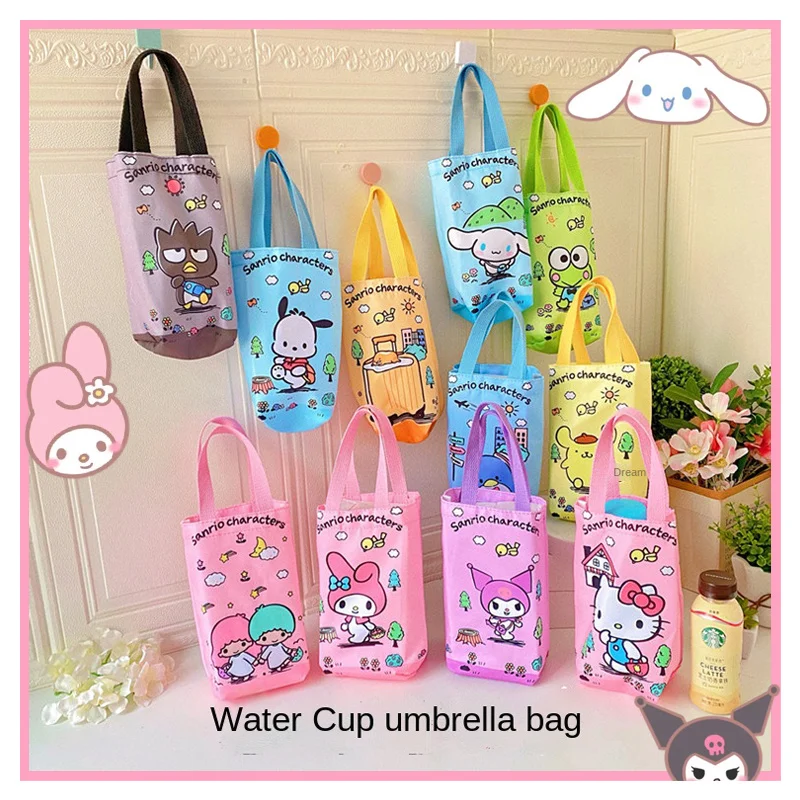 

Cartoon Portable Storage Bag Water Cup Bag Kawaii Anime My Melody Kuromi Cinnamoroll Canvas Handbag Children Water Bottle Bag