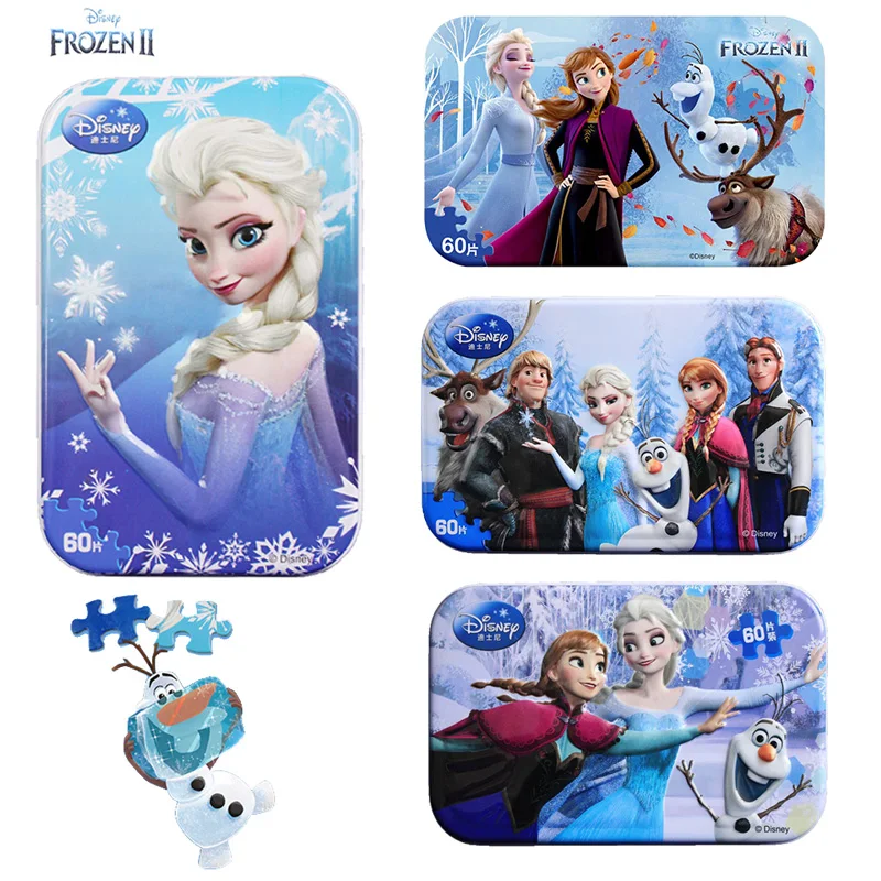 

Disney Frozen 2 Iron Box Wooden Puzzle 60 Slice Disney Pixar Cars Jigsaw Puzzles Children Educational Toys Gift