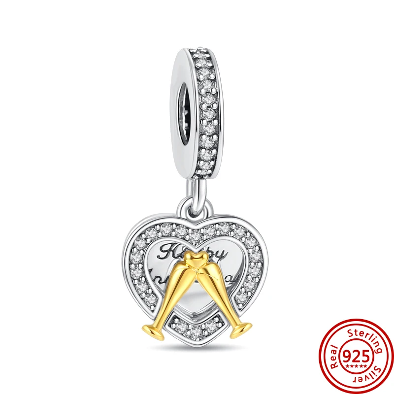 Gold Style Wing Feather Tree Star Castle Family Pendant 925 Silver Fine Beads Fit Original Pandora Charms Bracelet Women Jewelry images - 6