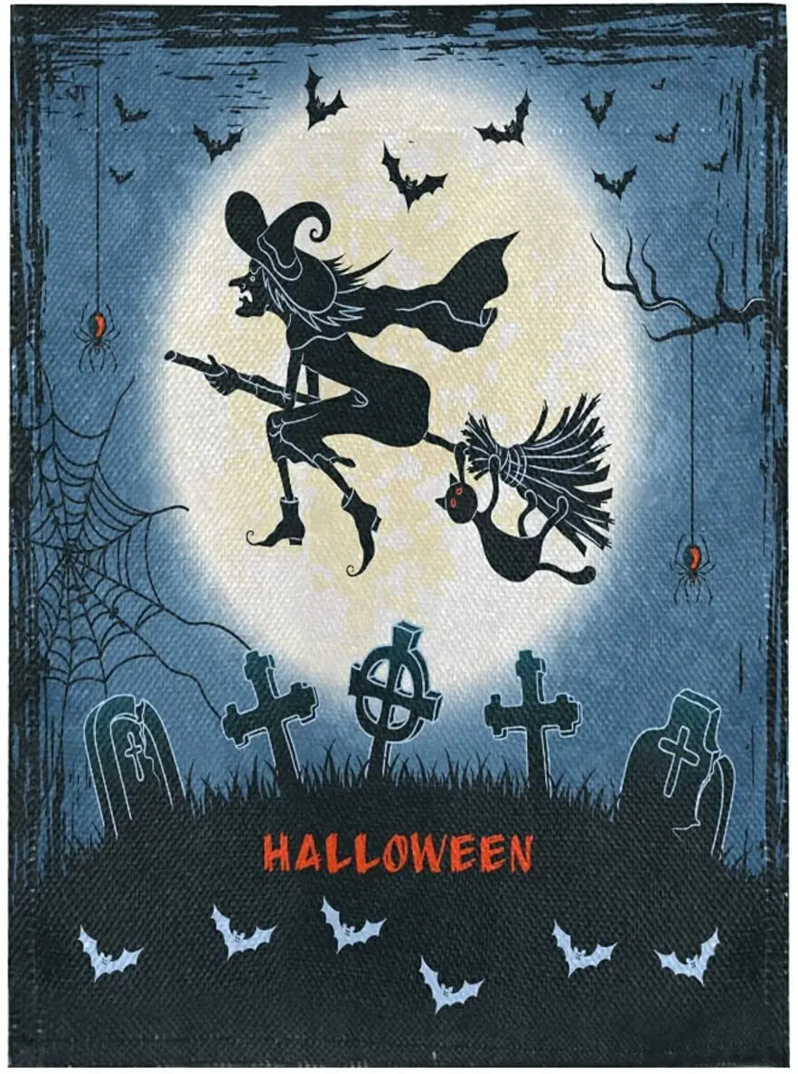 

Spooky Halloween Burlap Garden Flag Double Sided,House Yard Flags,Holiday Seasonal Outdoor Decorative Flag Banner for Outside Ho
