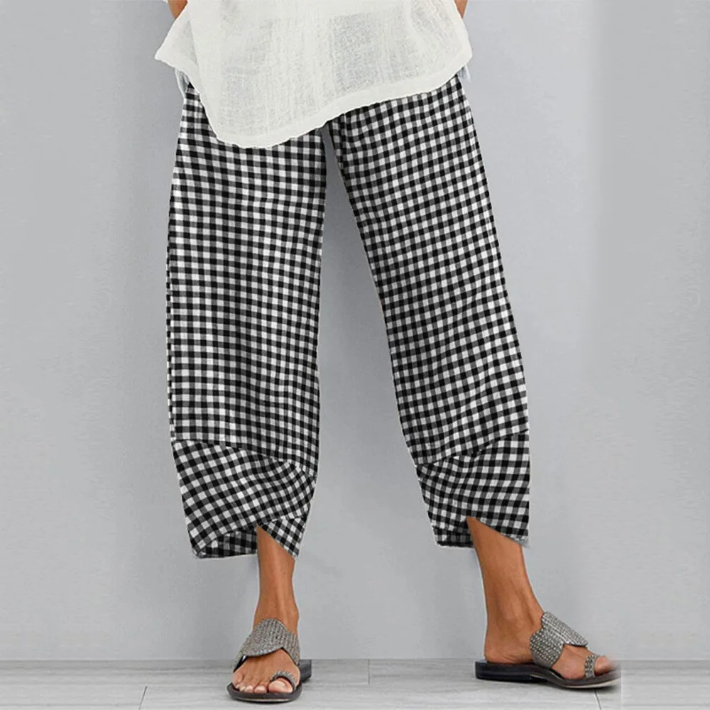 2023 Summer New Women's Sexy Cropped Pants Plaid Stitching Fashion Casual Pants Streetwear Women