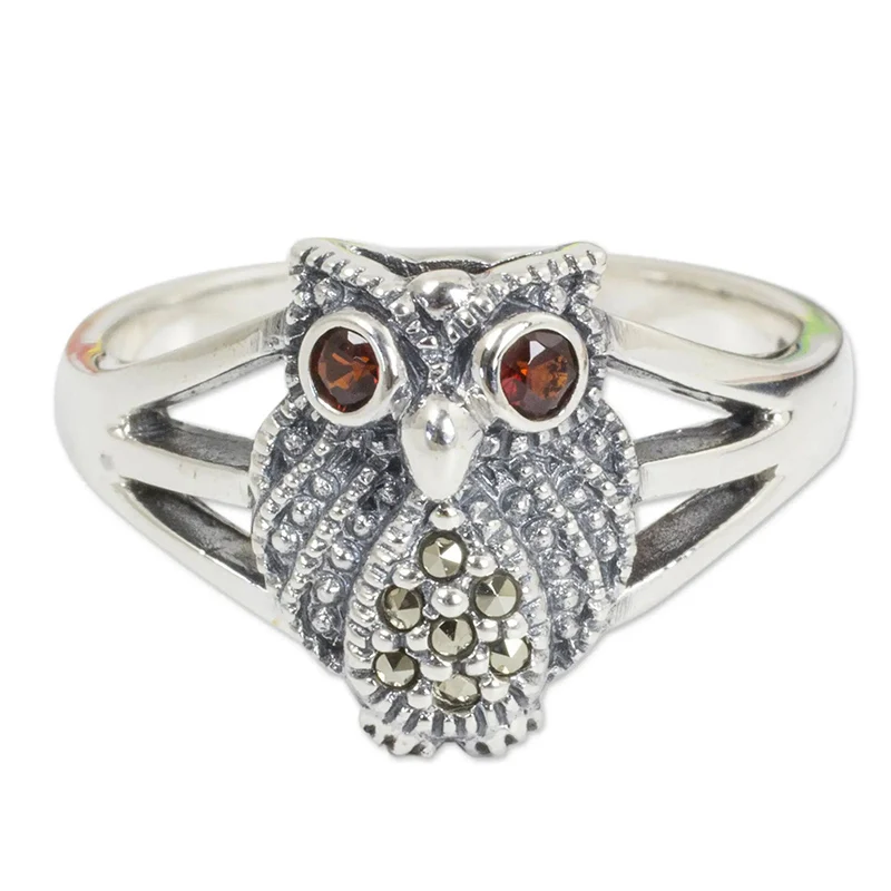 

New Retro Silver Color Owl Rings For Women Red Eyes CZ Stone Inlay Punk Fashion Jewelry Daily Wear Party Gift Animal Finger Ring