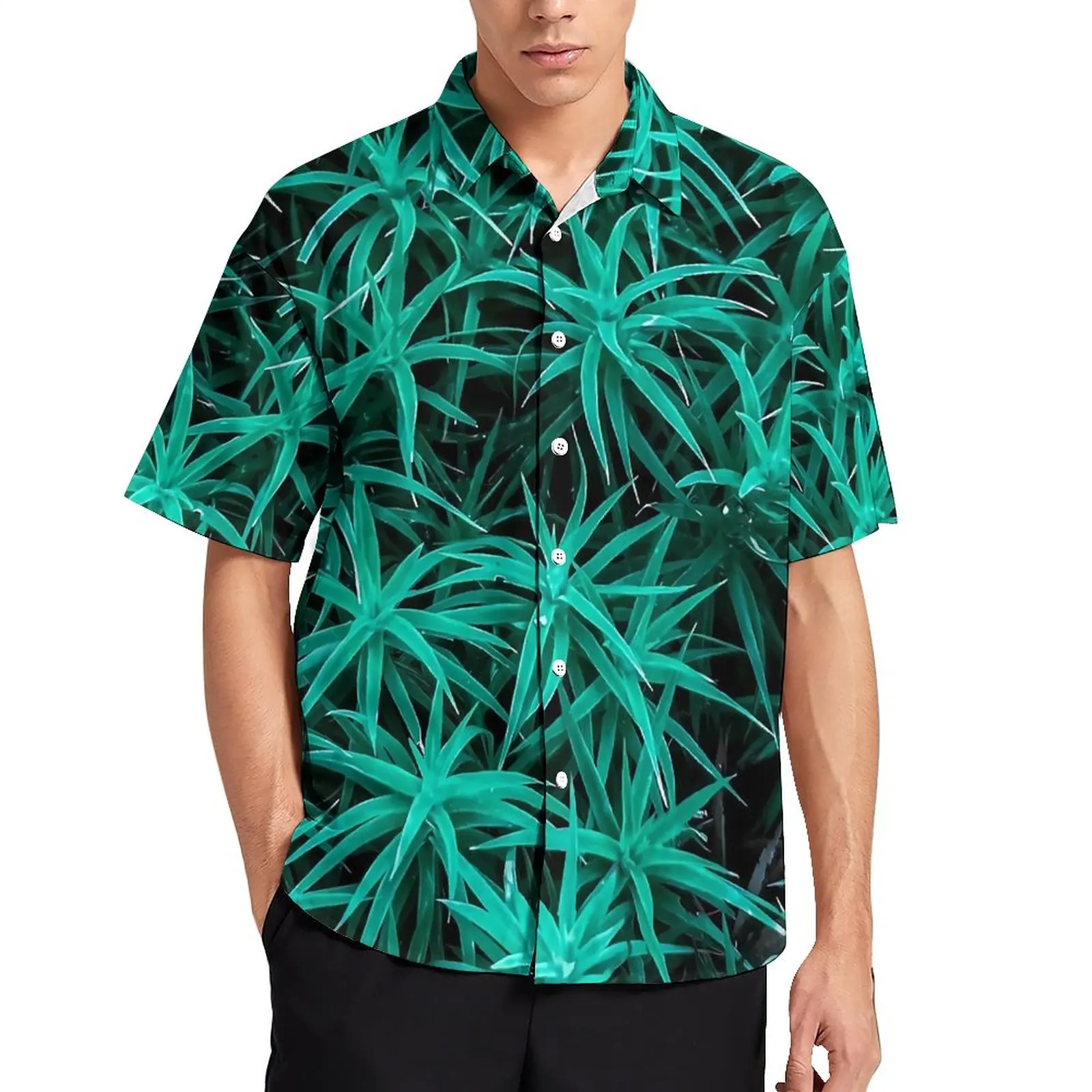 

Forest Moss Loose Shirt Men Vacation Green Leaves Print Casual Shirts Hawaiian Custom Short Sleeve Harajuku Oversized Blouses